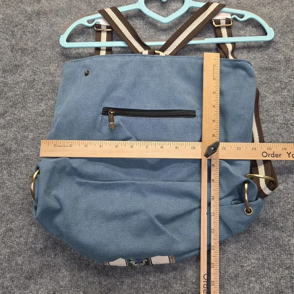 CaiYunYinJi Backpack Bag Womens Medium Blue Canvas Boho Embroidered Floral